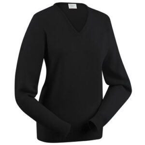 Glenbrae Women's Black Crested Lambswool V-Neck Sweater