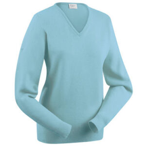 Glenbrae Women's Lagoon Crested Lambswool V-Neck Sweater